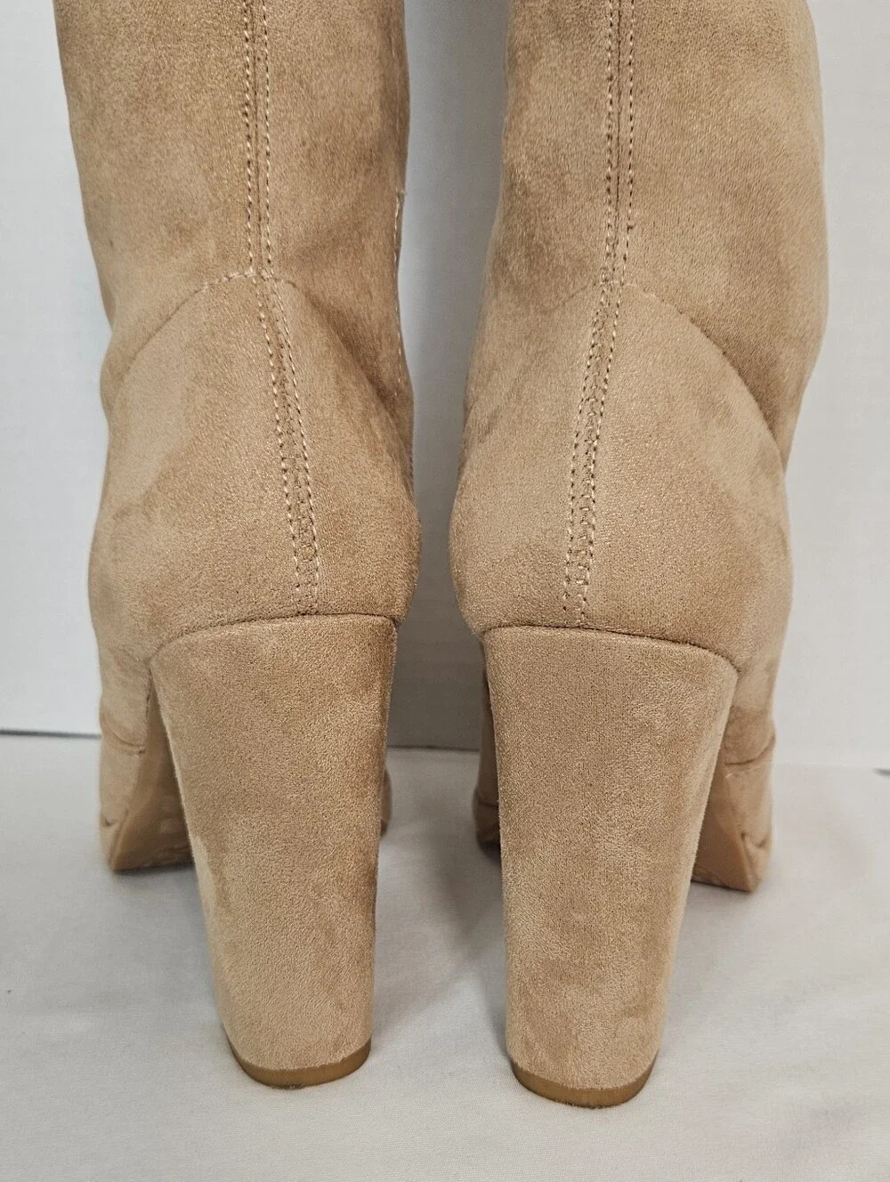 Gianni Bini Tan Stretch Over Knee Platform Block Heel Boots Size 8.5